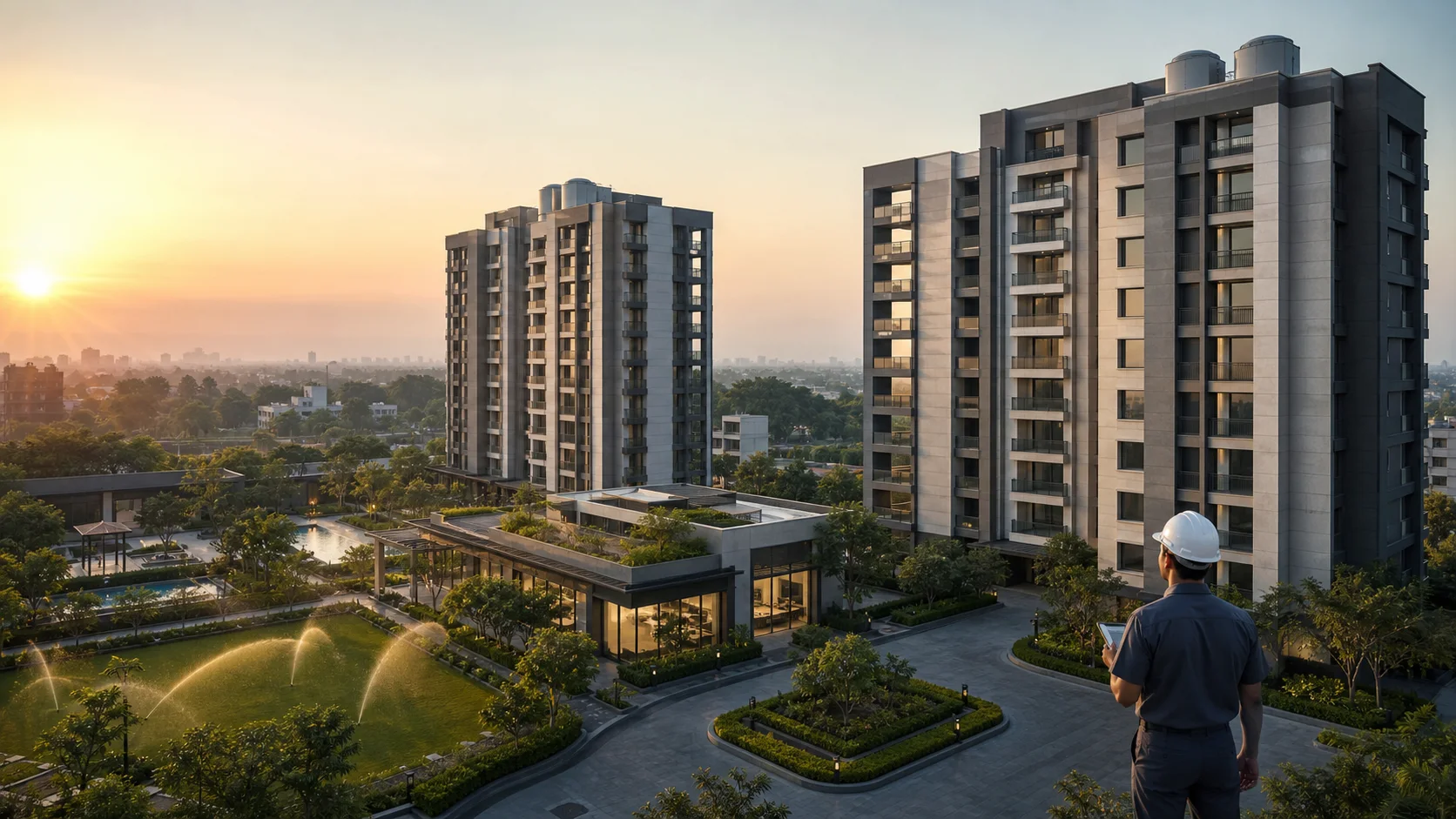 Managed residential estate with multiple buildings